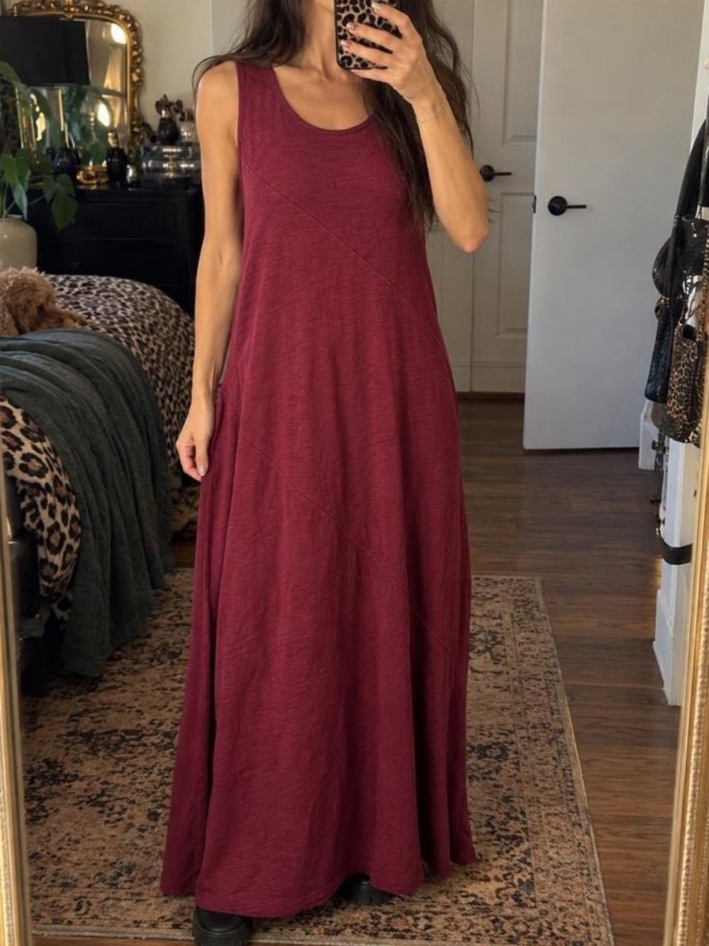 Coldwater Creek Burgundy Maxi Dress Petite Large PL Cotton Rayon